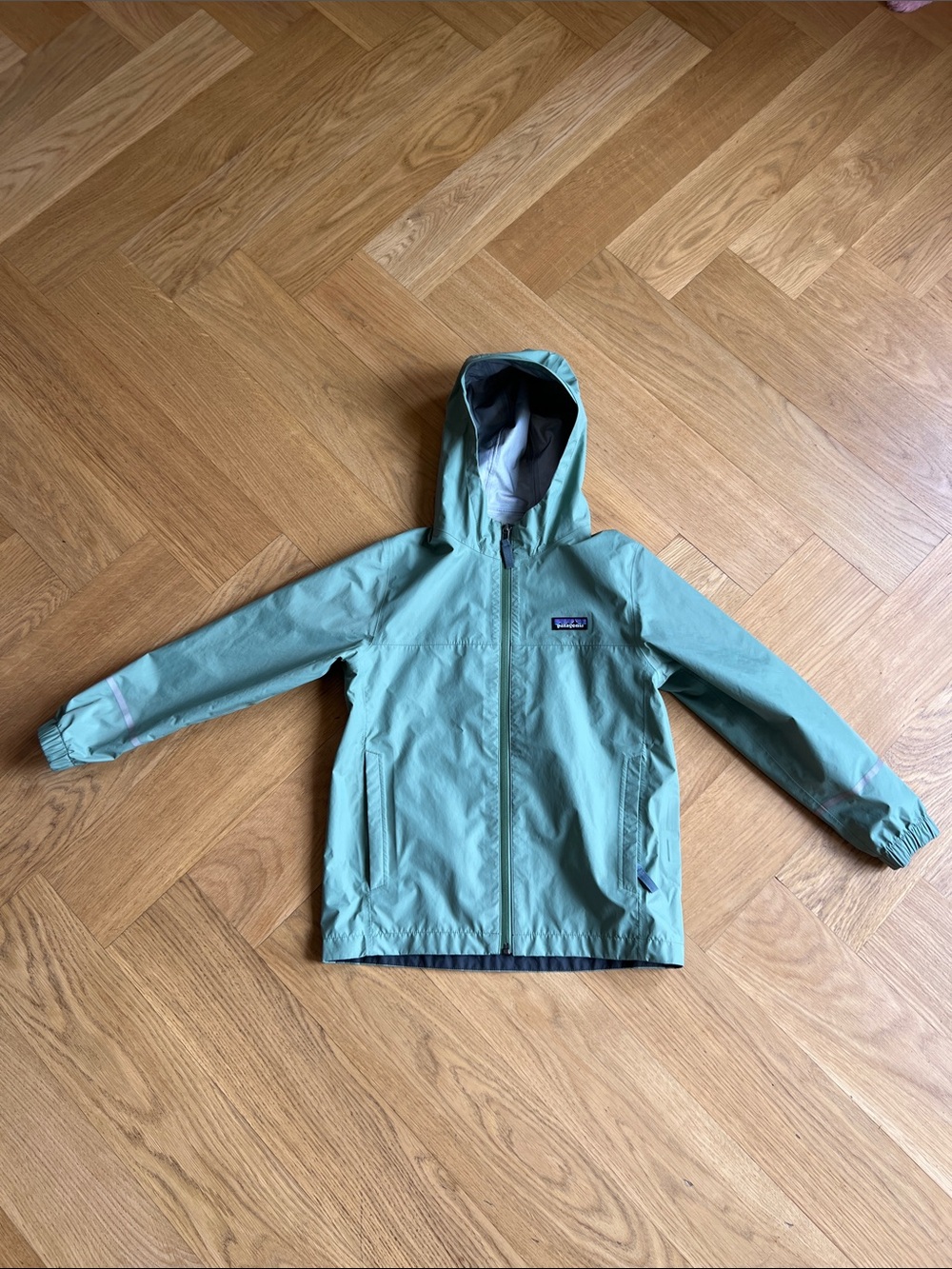 Patagonia Kids Sage Green Hooded Rain Jacket